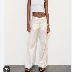 ZARA TRF MID-RISE LOOSE FOIL JEANS 5520/003 SIZE 8 US NWT